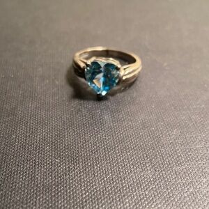 Genuine real Sterling Silver 925 Ring Heart Heart-Shaped Blue Stone gemstone gem